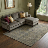 8' X 10' Chocolate And Gray Medallion Distressed Washable Area Rug With UV Protection