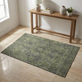 3' X 5' Green And Gray Medallion Distressed Washable Area Rug With UV Protection