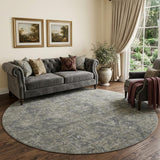 8' Coffee And Gray Medallion Distressed Washable Round Rug With UV Protection