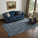 5' X 8' Navy Blue And Gray Medallion Distressed Washable Area Rug With UV Protection
