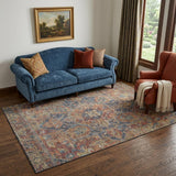 5' X 8' Red And Blue Medallion Distressed Washable Area Rug With UV Protection