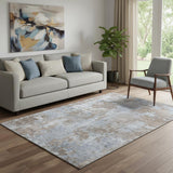 5' X 8' Brown And Ivory Abstract Washable Area Rug With UV Protection