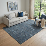 5' X 8' Blue And Ivory Tribal Washable Area Rug With UV Protection