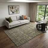 5' X 8' Rust Green And Gray Tribal Washable Area Rug With UV Protection