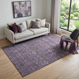 5' X 8' Purple And Ivory Tribal Washable Area Rug With UV Protection