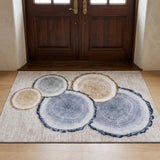3' X 5' Beige Blue And Ivory Faux Bois Washable Area Rug With UV Protection