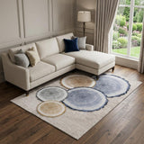 8' X 10' Beige Blue And Ivory Faux Bois Washable Area Rug With UV Protection