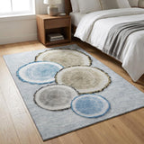 3' X 5' Blue Brown And Ivory Faux Bois Washable Area Rug With UV Protection