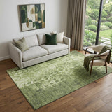 5' X 8' Olive Green And Ivory Ikat Washable Area Rug With UV Protection