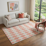 5' X 8' Salmon And Ivory Diamond Washable Area Rug With UV Protection