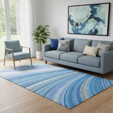 5' X 8' Blue Ivory And Gold Abstract Washable Area Rug With UV Protection