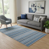 5' X 8' Blue And Ivory Striped Washable Area Rug With UV Protection