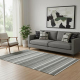 5' X 8' Gray And Ivory Striped Washable Area Rug With UV Protection