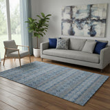 5' X 8' Navy Blue Gray And Ivory Floral Medallion Washable Area Rug With UV Protection