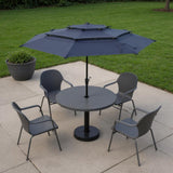10' Dark Blue Polyester Octagonal Tilt Lighted Market Patio Umbrella