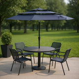 10' Dark Blue Polyester Octagonal Tilt Lighted Market Patio Umbrella