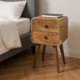 22" Oak Solid Wood Square Two Drawer Nightstand