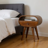 21" Brown Solid Wood Oval One Drawer Nightstand
