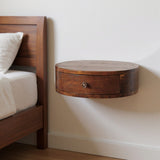 16" Brown Solid Wood One Drawer Round Floating Nightstand