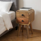 16" Oak Solid Wood Square Two Drawer Nightstand