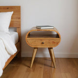 21" Natural Solid Wood Oval One Drawer Nightstand