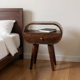 21" Walnut Solid Wood Oval One Drawer Nightstand