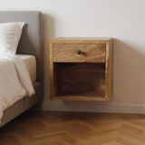 12" Oak Solid Wood Square One Drawer Floating Nightstand