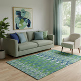 5' X 8' Green Blue And Ivory Southwestern Washable Area Rug With UV Protection