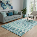 5' X 8' Teal White And Gray Southwestern Washable Area Rug With UV Protection