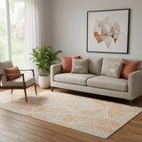 5' X 8' Orange And Gray Geometric Washable Area Rug With UV Protection
