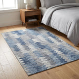 3' X 5' Blue Ivory And Gray Geometric Washable Area Rug With UV Protection