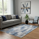 5' X 8' Blue Ivory And Gray Geometric Washable Area Rug With UV Protection