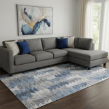 8' X 10' Blue Ivory And Gray Geometric Washable Area Rug With UV Protection