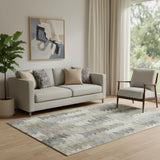 5' X 8' Taupe Ivory And Gray Geometric Washable Area Rug With UV Protection