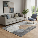 5' X 8' Gray Brown And Ivory Abstract Washable Area Rug With UV Protection