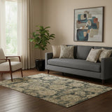 5' X 8' Charcoal And Brown Floral Washable Area Rug With UV Protection