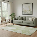 5' X 8' Artichoke Green And Ivory Geometric Washable Area Rug With UV Protection