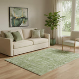 5' X 8' Artichoke Green And Ivory Floral Washable Area Rug With UV Protection