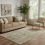 5' X 8' Brown And Ivory Floral Washable Area Rug With UV Protection