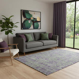 5' X 8' Fern Green And Purple Floral Washable Area Rug With UV Protection