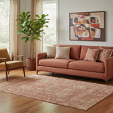5' X 8' Chili Red And Copper Floral Washable Area Rug With UV Protection