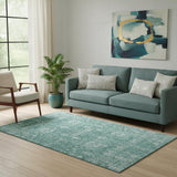 5' X 8' Teal And Aqua Floral Washable Area Rug With UV Protection