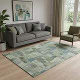 5' X 8' Green Blue And Gray Geometric Washable Area Rug With UV Protection