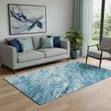 5' X 8' Sky Blue And Ivory Abstract Washable Area Rug With UV Protection