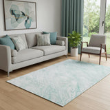 5' X 8' Teal And Ivory Abstract Washable Area Rug With UV Protection