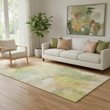 5' X 8' Green Peach And Yellow Abstract Washable Area Rug With UV Protection