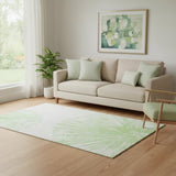 5' X 8' Artichoke Green And Ivory Abstract Washable Area Rug With UV Protection