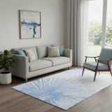 5' X 8' Denim Blue And Ivory Abstract Washable Area Rug With UV Protection