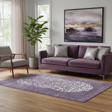 5' X 8' Eggplant And Ivory Abstract Washable Area Rug With UV Protection