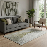 5' X 8' Brown Ivory And Gray Abstract Washable Area Rug With UV Protection